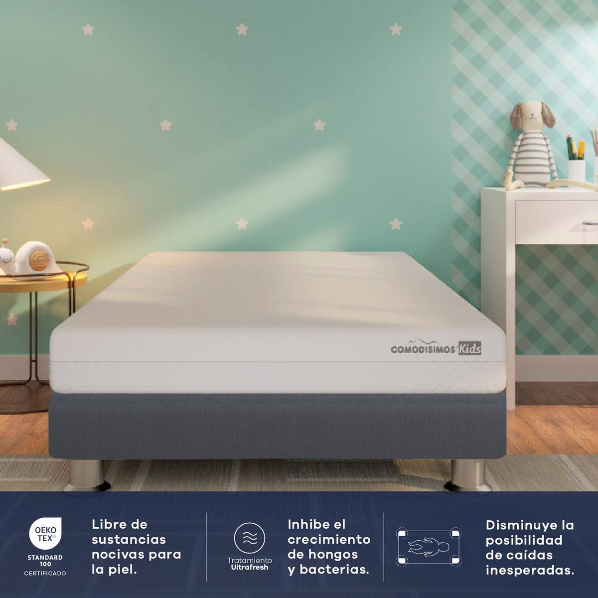 COMODISIMOS -  Colchón Sencillo Infantil Firmeza Media Ortopédico Espumado Ergonómico y Transpirable - Hipoalergénico, Antihumedad y Fácil de Limpiar 90 x 190 x 15  cm Comodisimos