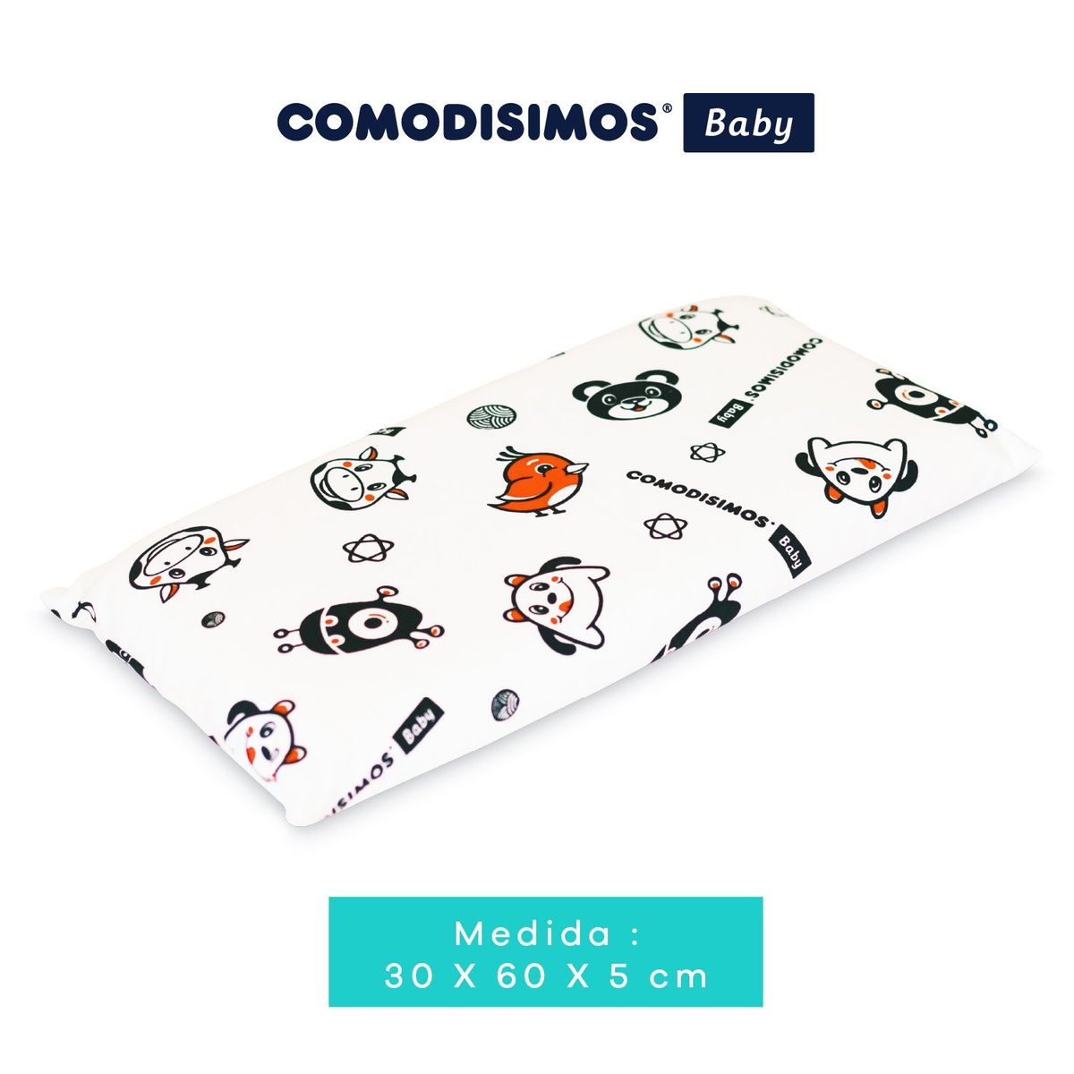 COMODISIMOS - Almohada para Bebé Hipoalergénica, Soporte Ergonómico y Suave - Ideal para Lactancia, Cólicos, Descanso y Fácil de Lavar 60 x 30 x 5 cm Comodisimos