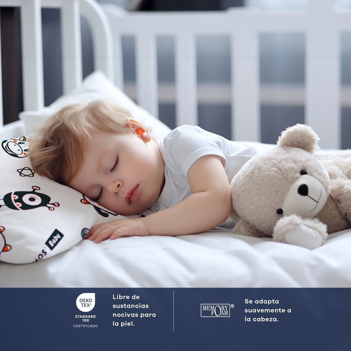 COMODISIMOS - Almohada para Bebé Hipoalergénica, Soporte Ergonómico y Suave - Ideal para Lactancia, Cólicos, Descanso y Fácil de Lavar 60 x 30 x 5 cm Comodisimos