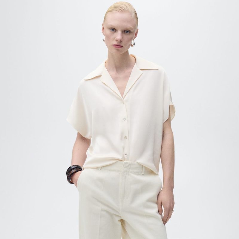 MANGO - Camisa Mujer Manga corta de Satín Mango