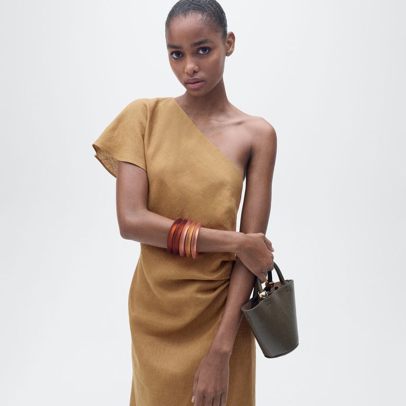 MANGO - Vestido Mujer Medio de Lino Mango