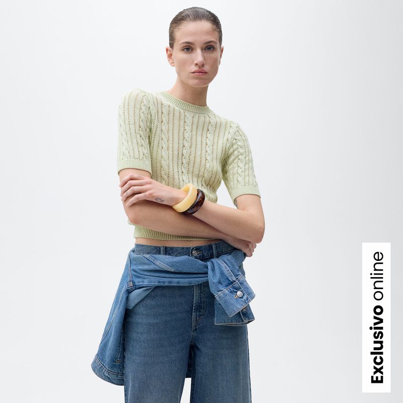 MANGO - Saco Mujer Tejido de Algodón Mango
