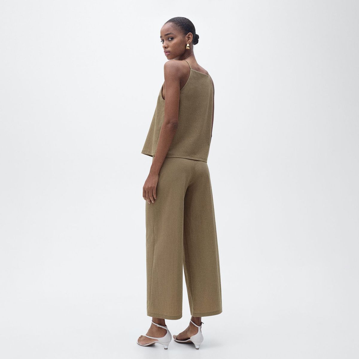 MANGO - Pantalón Palazzo Mujer Tiro alto de Algodón Mango