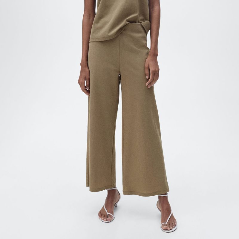 MANGO - Pantalón Palazzo Mujer Tiro alto de Algodón Mango