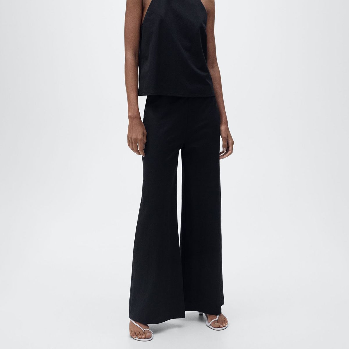 MANGO - Pantalón Palazzo Mujer Tiro alto de Algodón Mango