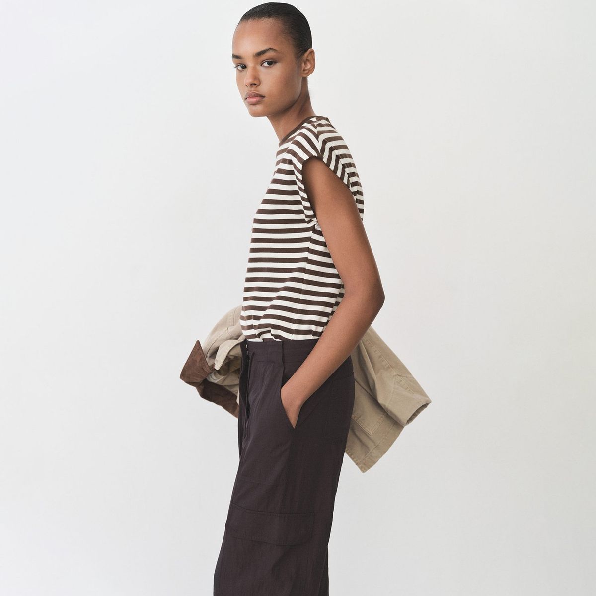 MANGO - Camiseta Mujer de Rayas Manga corta de Algodón Mango