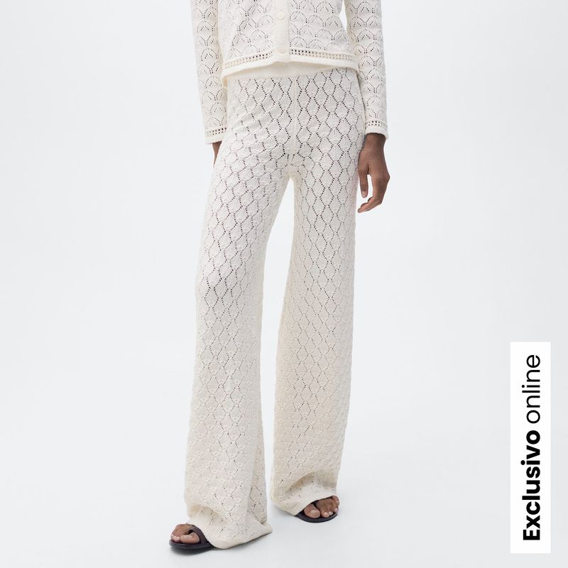MANGO - Pantalón Recto Mujer Tiro medio Tejido de Algodón Mango