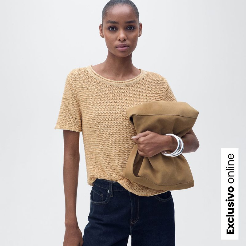 MANGO - Saco Mujer Tejido de Algodón Mango
