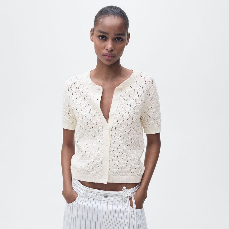 MANGO - Cardigan Mujer Tejido de Algodón Mango