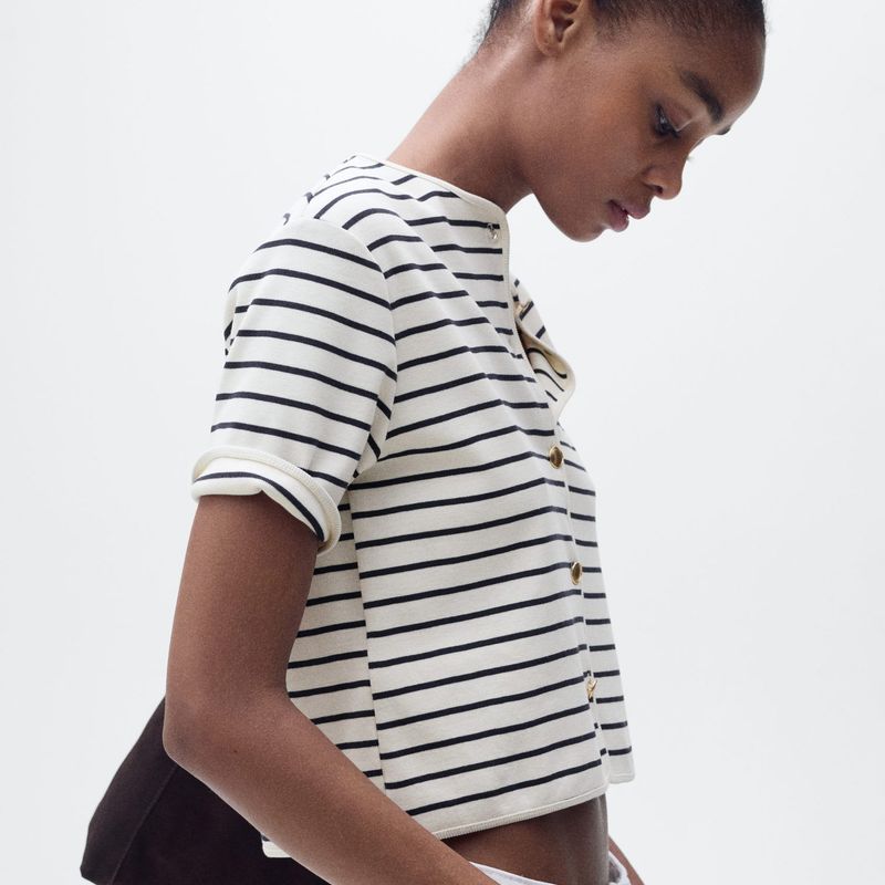 MANGO - Cardigan Mujer de Rayas de Algodón Mango