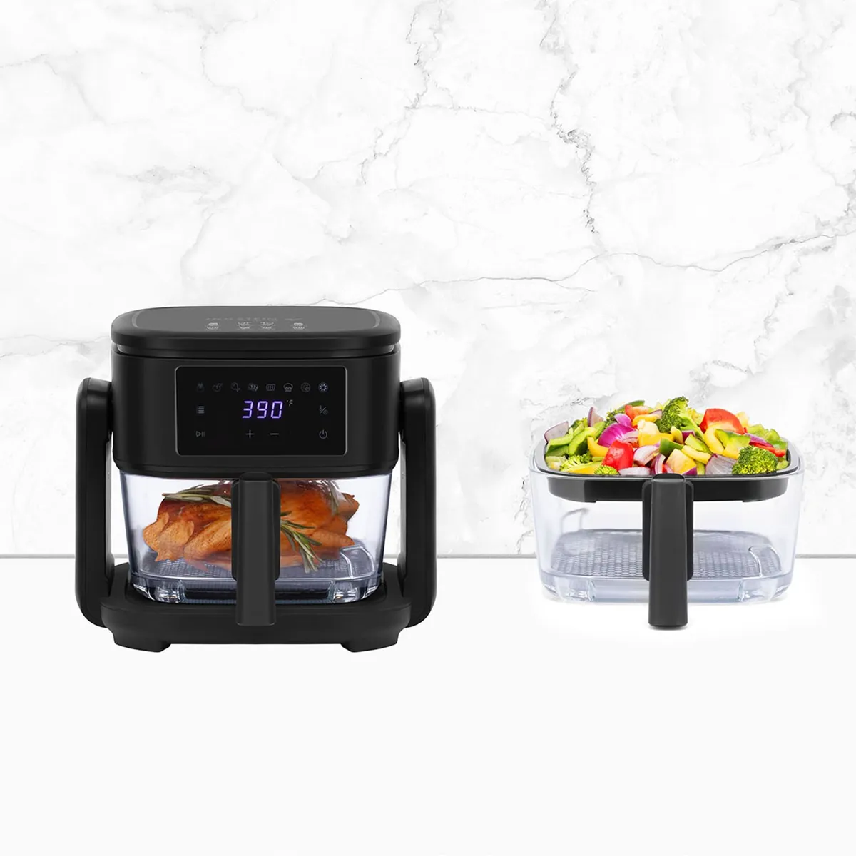 HOLSTEIN - Freidora de aire Holstein con Cesta de Vidrio 5.2 lt incluye Grill Cerámico HP-09207001B