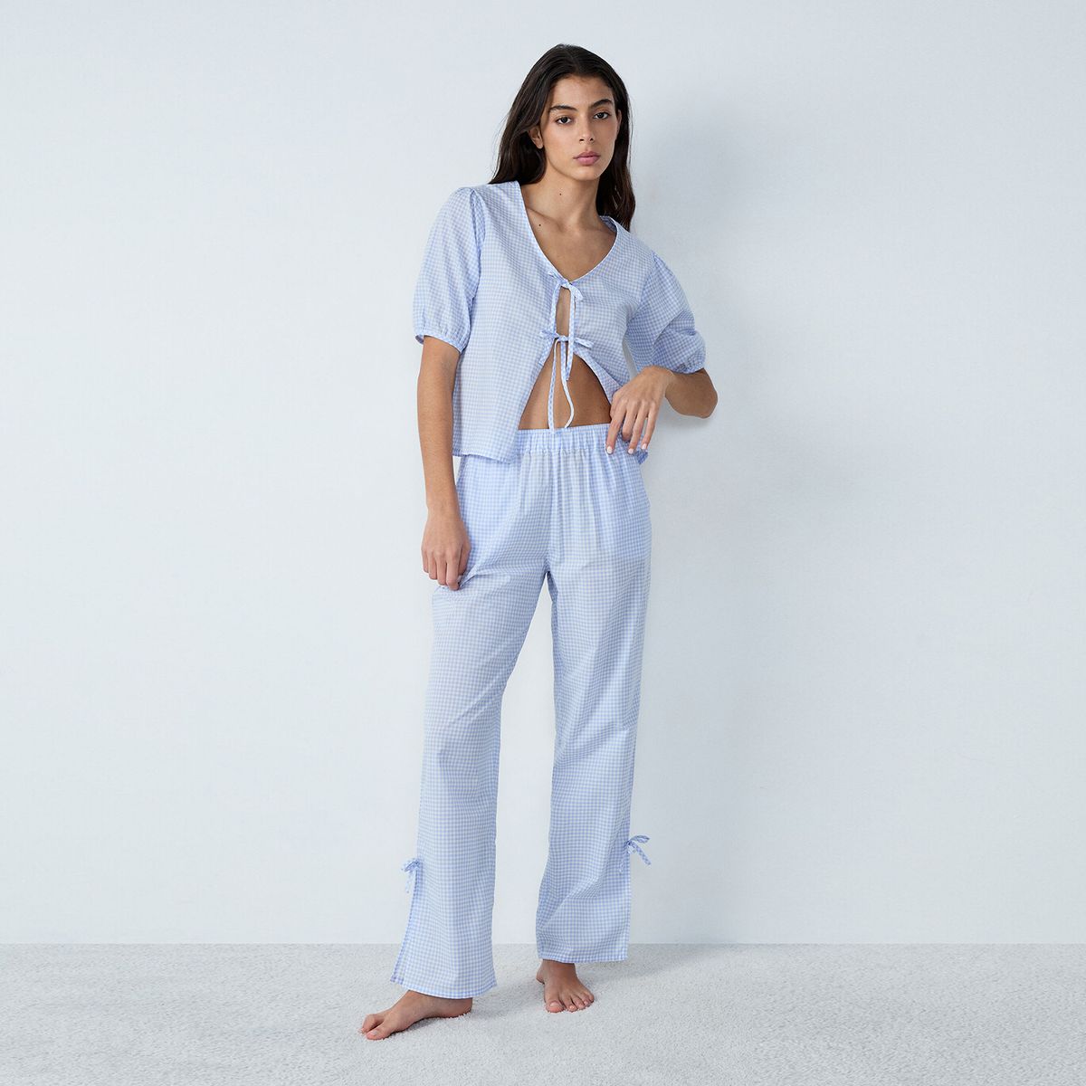 ETAM - Pantalón de pijama para Mujer Largo de Cuadros de Algodón Etam