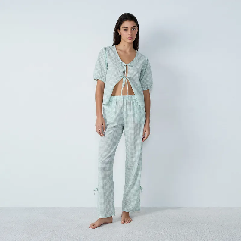 ETAM - Pantalón de pijama para Mujer Largo de Cuadros de Algodón Etam