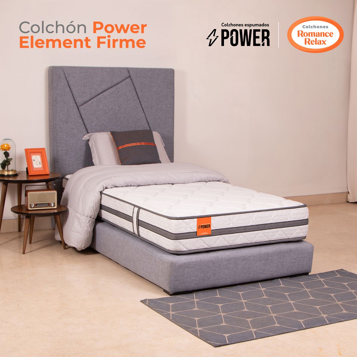 COLCHONES ROMANCE RELAX - Colchón Sencillo Firmeza Firme Ortopedico en Casata Element Firme 100 x 190 Colchones Power 