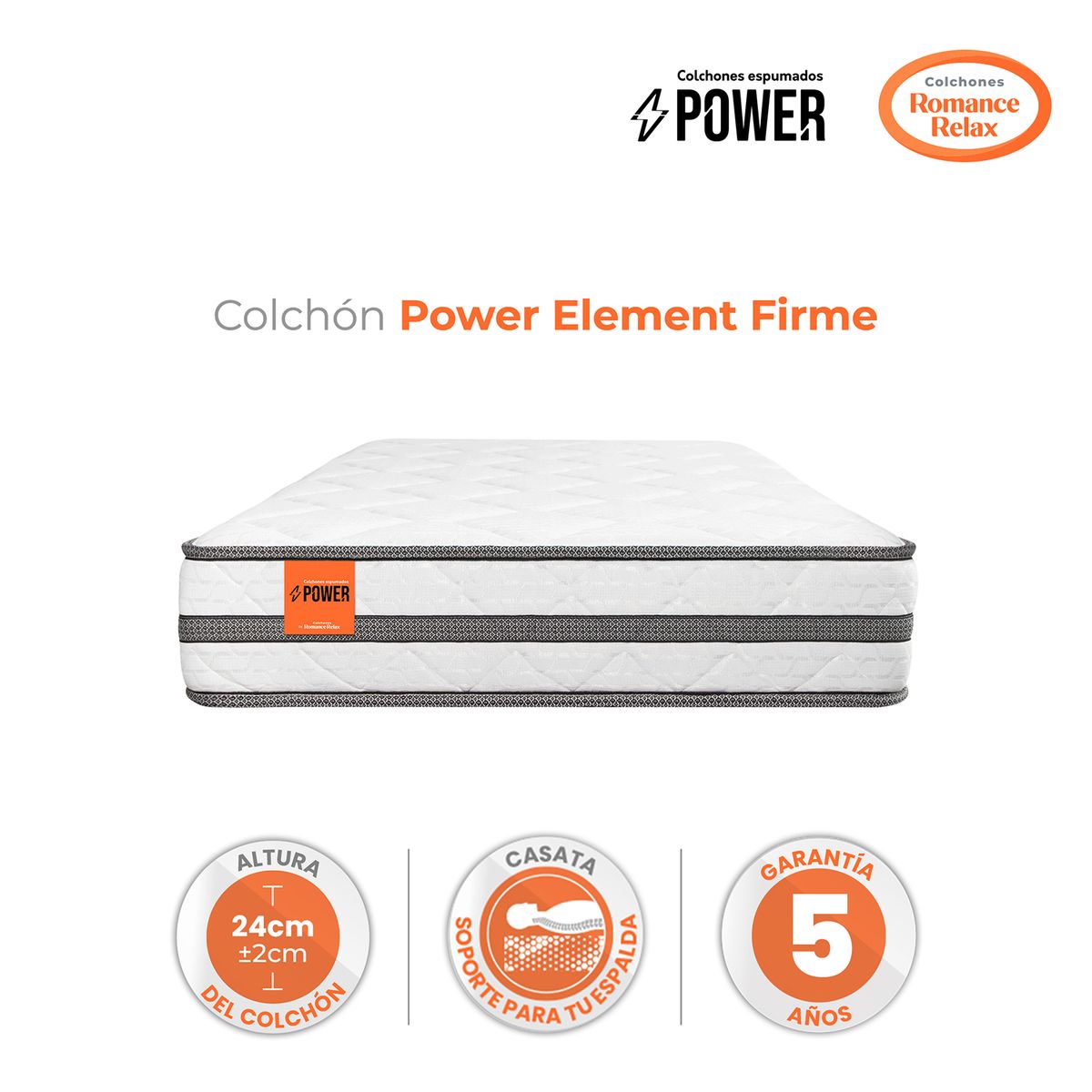 COLCHONES ROMANCE RELAX - Colchón Sencillo Firmeza Firme Ortopedico en Casata Element Firme 100 x 190 Colchones Power 