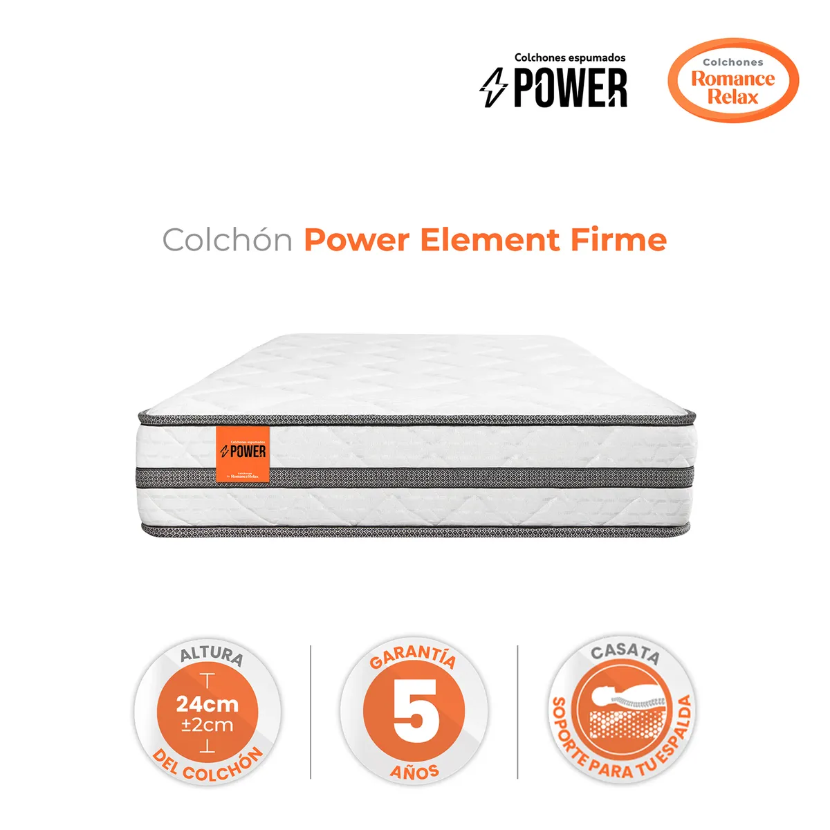 COLCHONES ROMANCE RELAX - Colchón Semidoble Firmeza Firme Ortopedico en Casata Element Firme 120 x 190 Colchones Power 