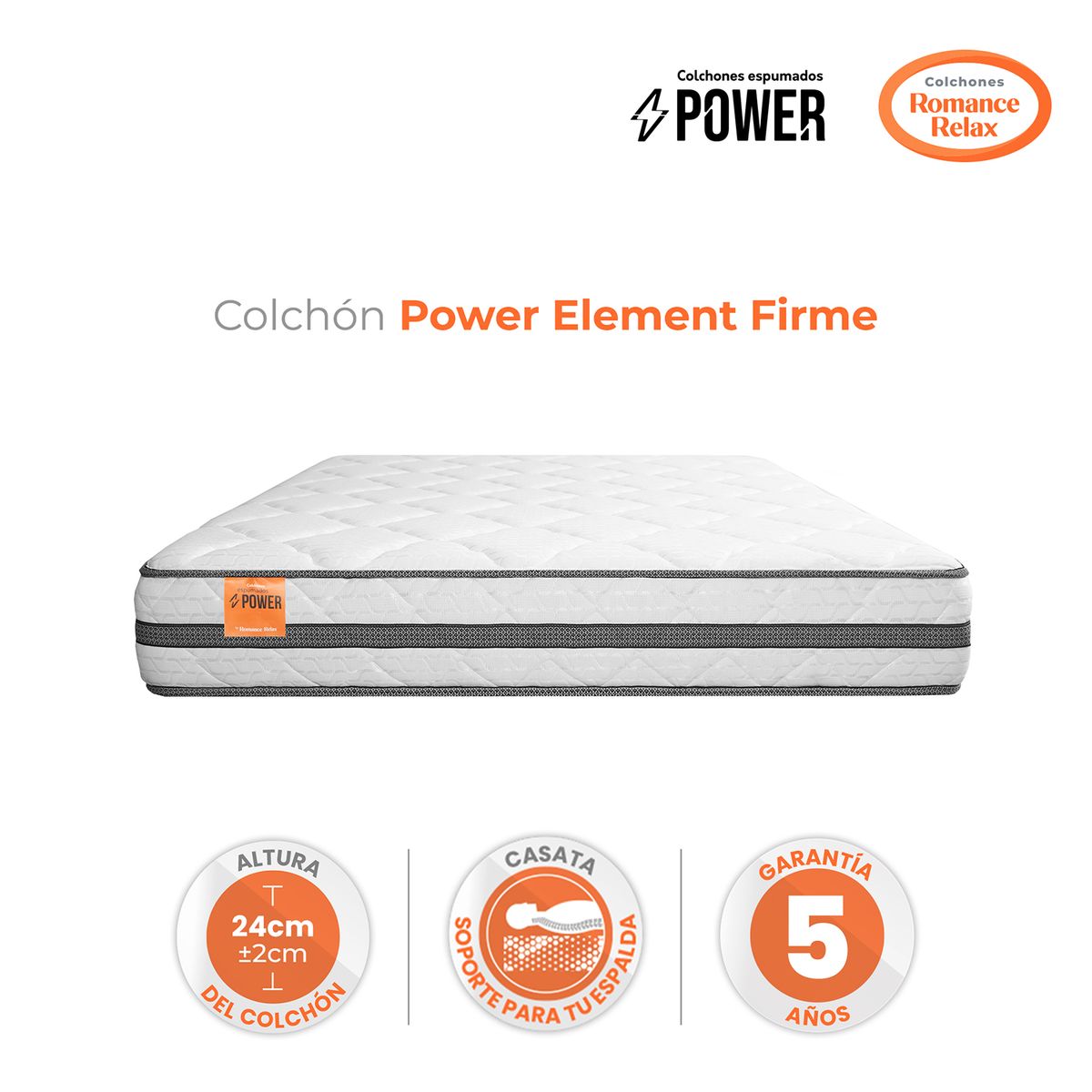 COLCHONES ROMANCE RELAX - Colchón Doble Firmeza Firme Ortopedico en Casata Element Firme 140 x 190 Colchones Power 