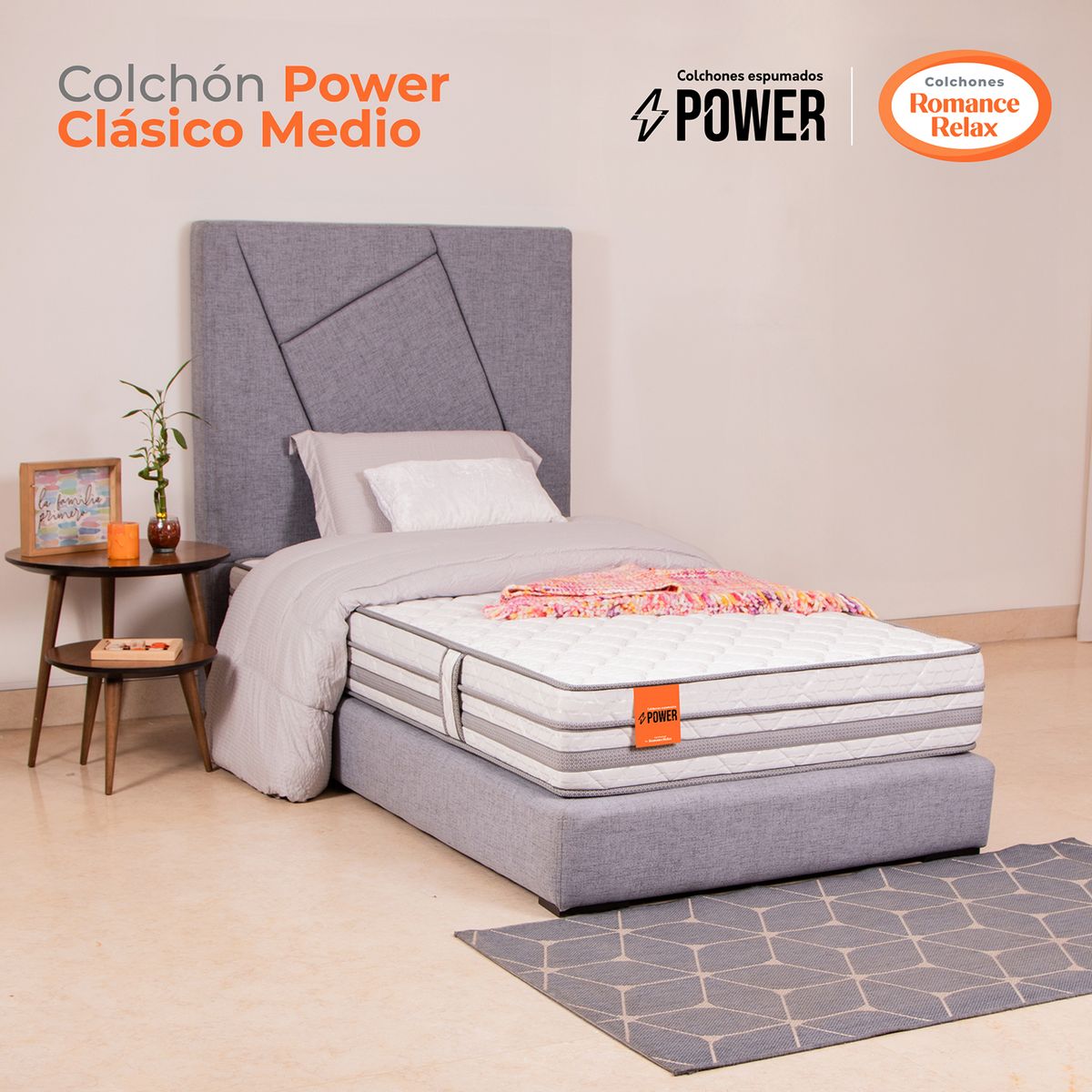 COLCHONES ROMANCE RELAX - Colchón Sencillo Firmeza Media Ortopedico en Espuma Clasico Medio 100 x 190 Colchones Power 