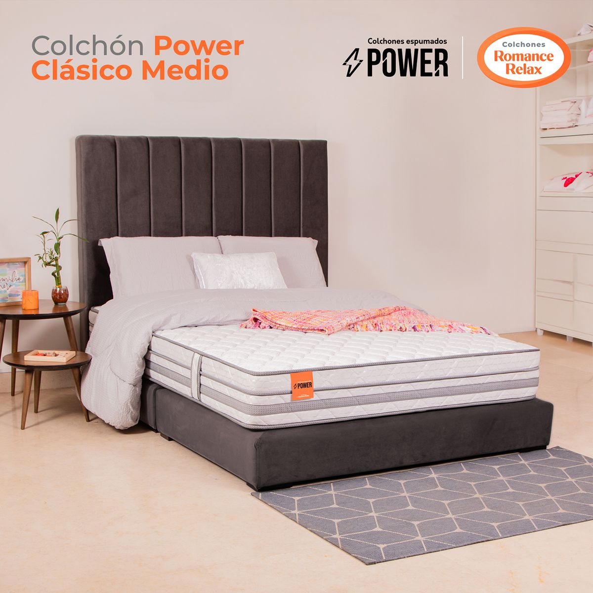 COLCHONES ROMANCE RELAX - Colchón Doble Firmeza Media Ortopedico en Espuma Clasico Medio 140 x 190 Colchones Power 