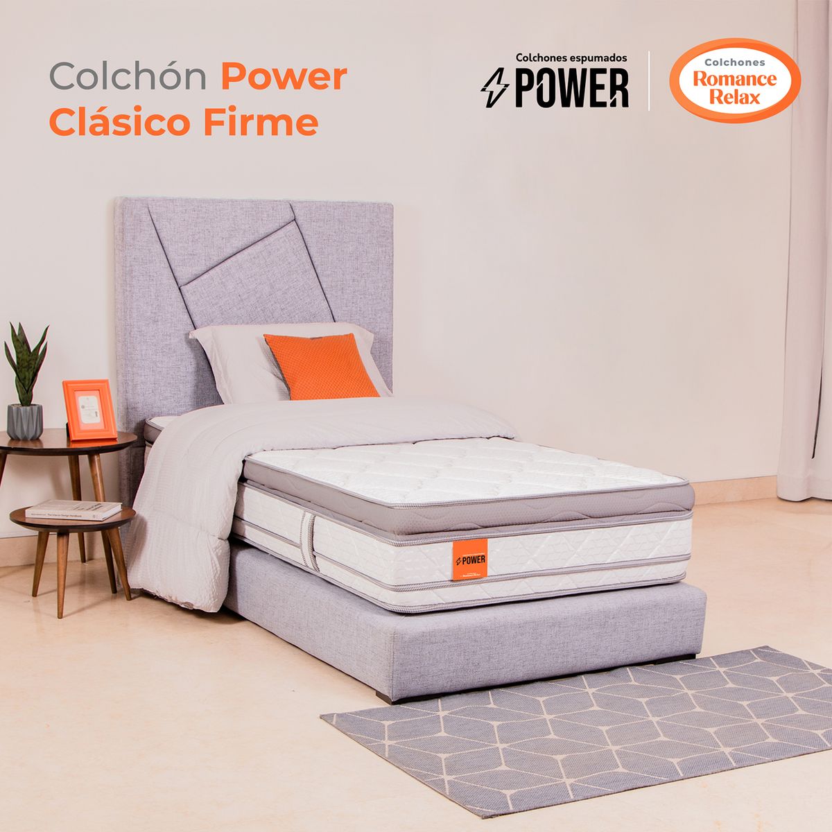 COLCHONES ROMANCE RELAX - Colchón Sencillo Firmeza Firme Ortopedico con Doble Pillow Clasico Firme 100 x 190 Colchones Power 