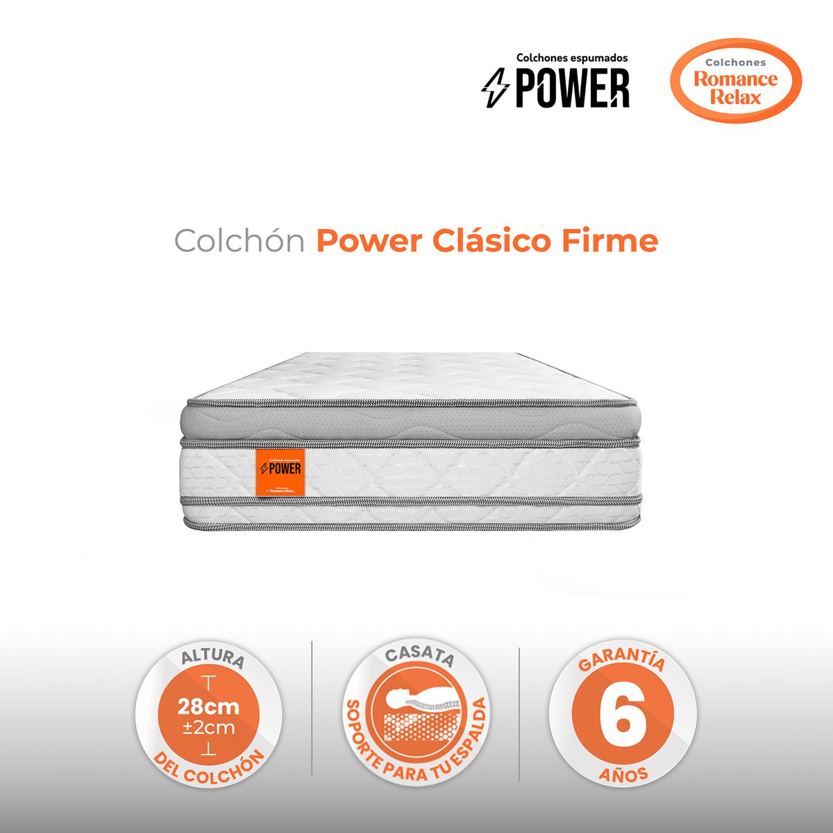 COLCHONES ROMANCE RELAX - Colchón Sencillo Firmeza Firme Ortopedico con Doble Pillow Clasico Firme 100 x 190 Colchones Power 
