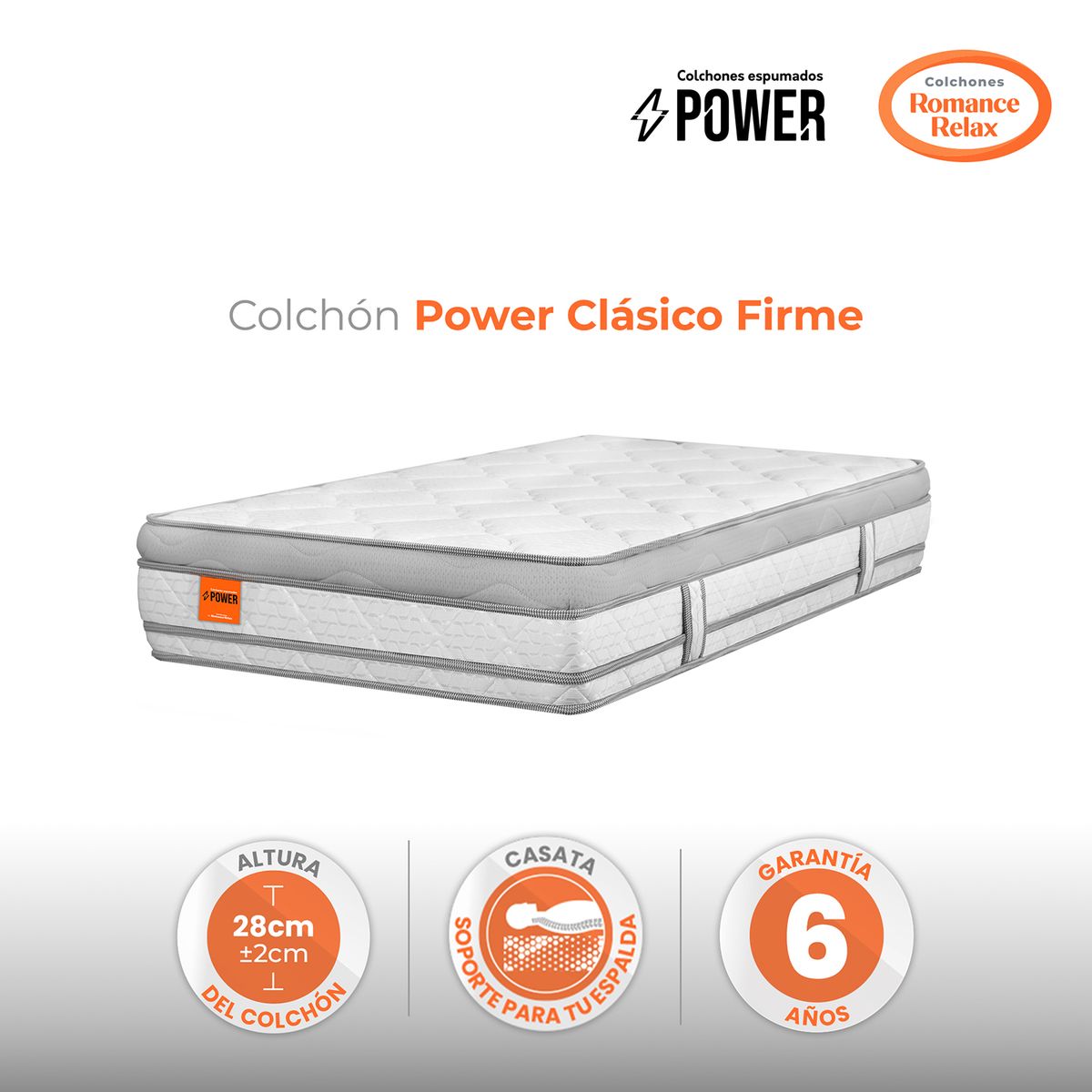 COLCHONES ROMANCE RELAX - Colchón Semidoble Firmeza Firme Ortopedico con Doble Pillow Clasico Firme 120 x 190 Colchones Power 