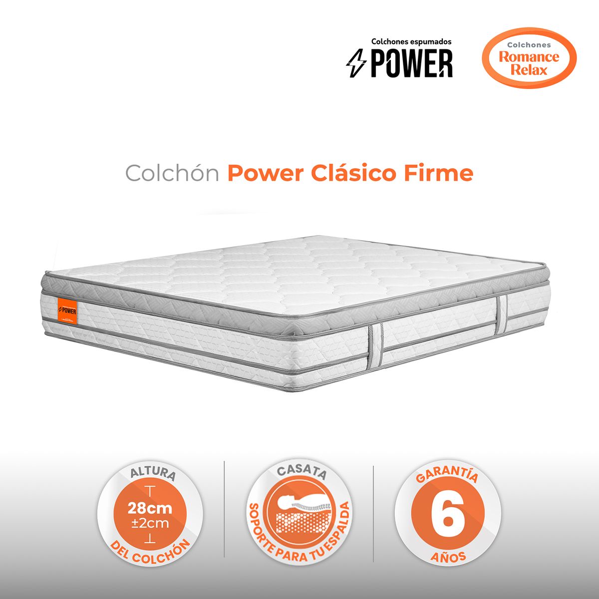 COLCHONES ROMANCE RELAX - Colchón Doble Firmeza Firme Ortopedico con Doble Pillow Clasico Firme 140 x 190 Colchones Power 