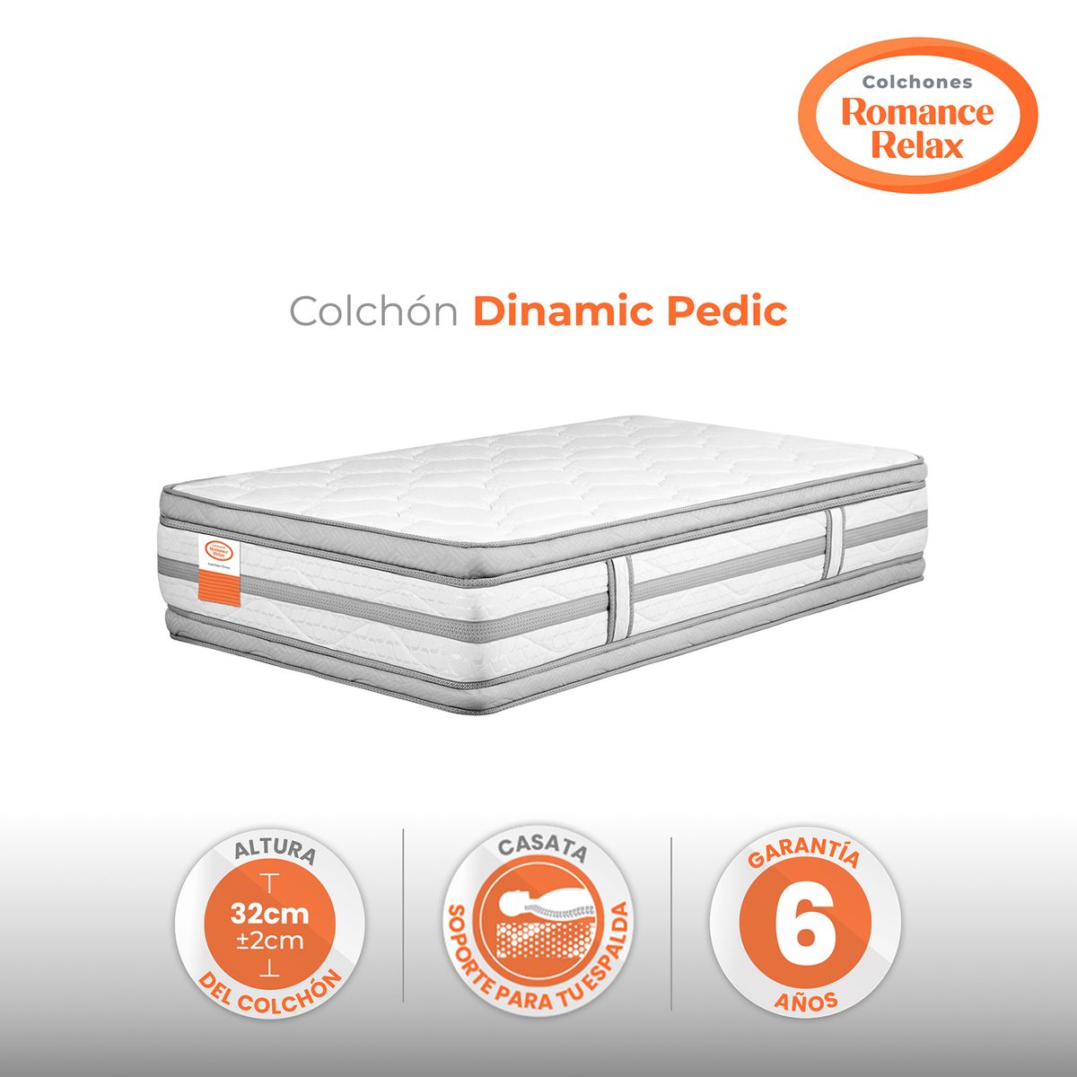 COLCHONES ROMANCE RELAX - Colchón Sencillo Firmeza Firme Ortopedico en Casata, con Doble Pillow Dinamic Pedic 100 x 190 Colchones Power