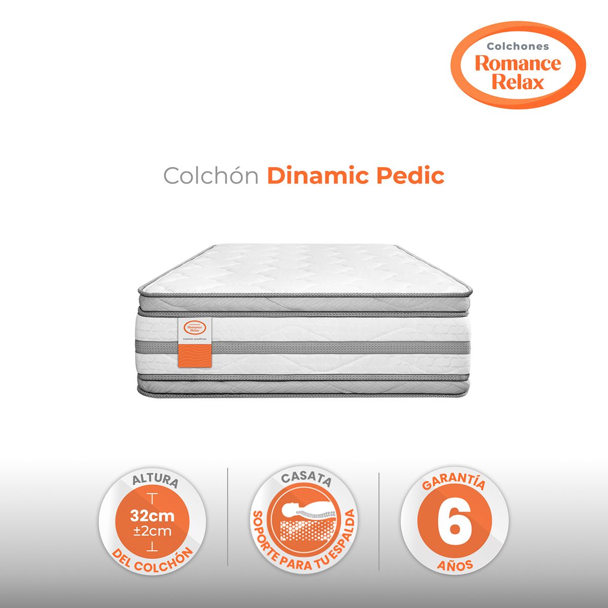 COLCHONES ROMANCE RELAX - Colchón Semidoble Firmeza Firme Ortopedico en Casata, con Doble Pillow Dinamic Pedic 120 x 190 Colchones Power