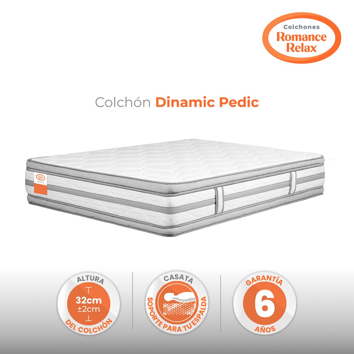 COLCHONES ROMANCE RELAX - Colchón Queen Firmeza Firme Ortopedico en Casata, con Doble Pillow Dinamic Pedic 160 x 190 Colchones Power