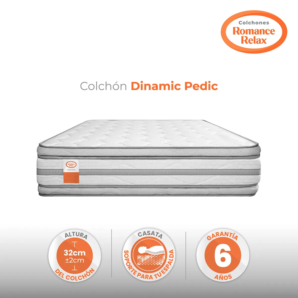 COLCHONES ROMANCE RELAX - Colchón King Firmeza Firme Ortopedico en Casata, con Doble Pillow Dinamic Pedic 200 x 200 Colchones Power