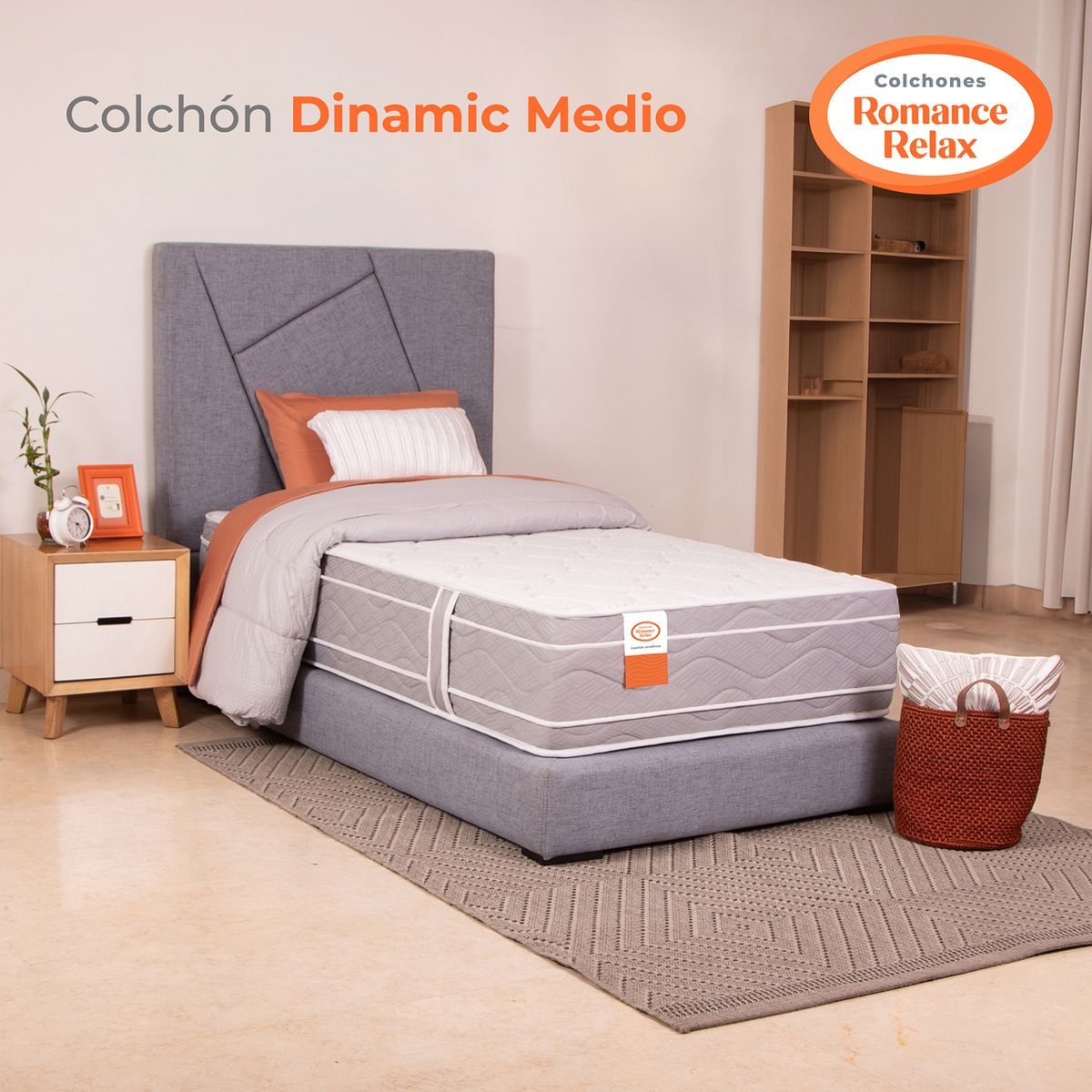 COLCHONES ROMANCE RELAX - Colchón Sencillo Firmeza Media Ortopedico Resortado Dinamic Medio 100 x 190 Colchones Power