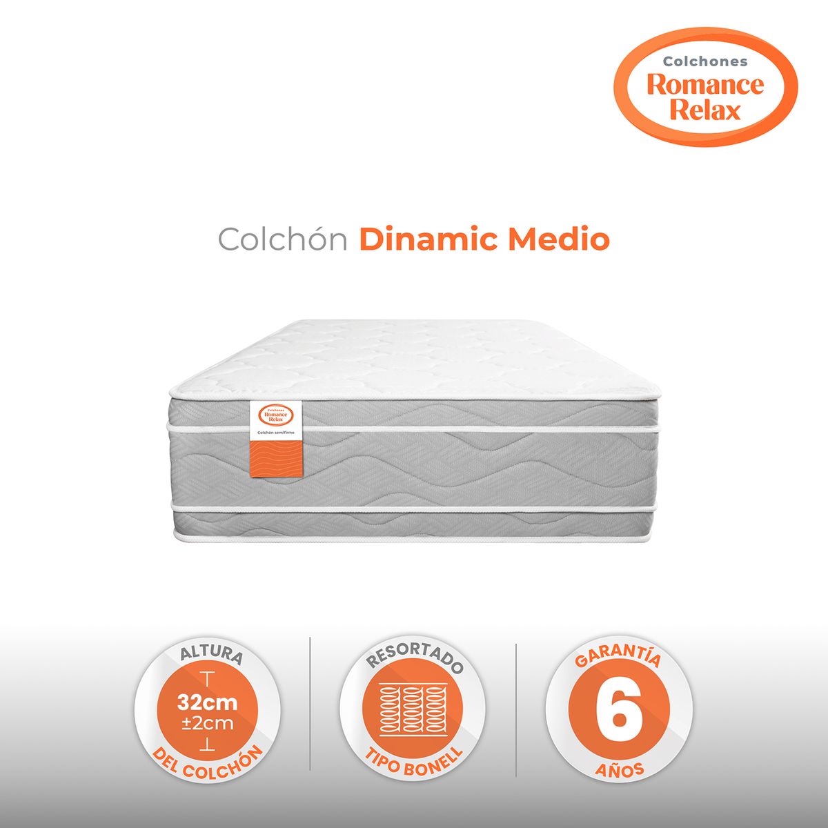 COLCHONES ROMANCE RELAX - Colchón Sencillo Firmeza Media Ortopedico Resortado Dinamic Medio 100 x 190 Colchones Power