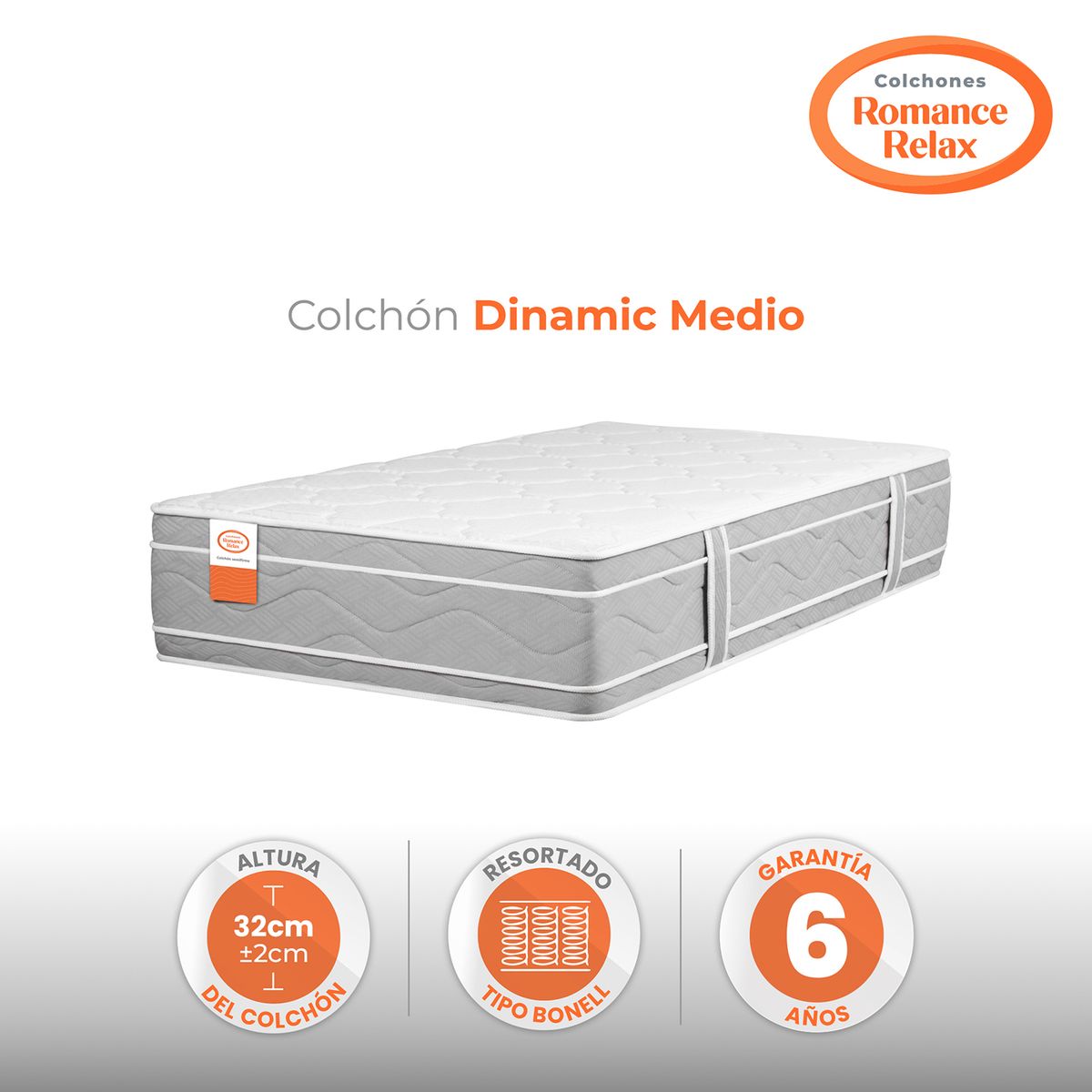 COLCHONES ROMANCE RELAX - Colchón Semidoble Firmeza Media Ortopedico Resortado Dinamic Medio 120 x 190 Colchones Power