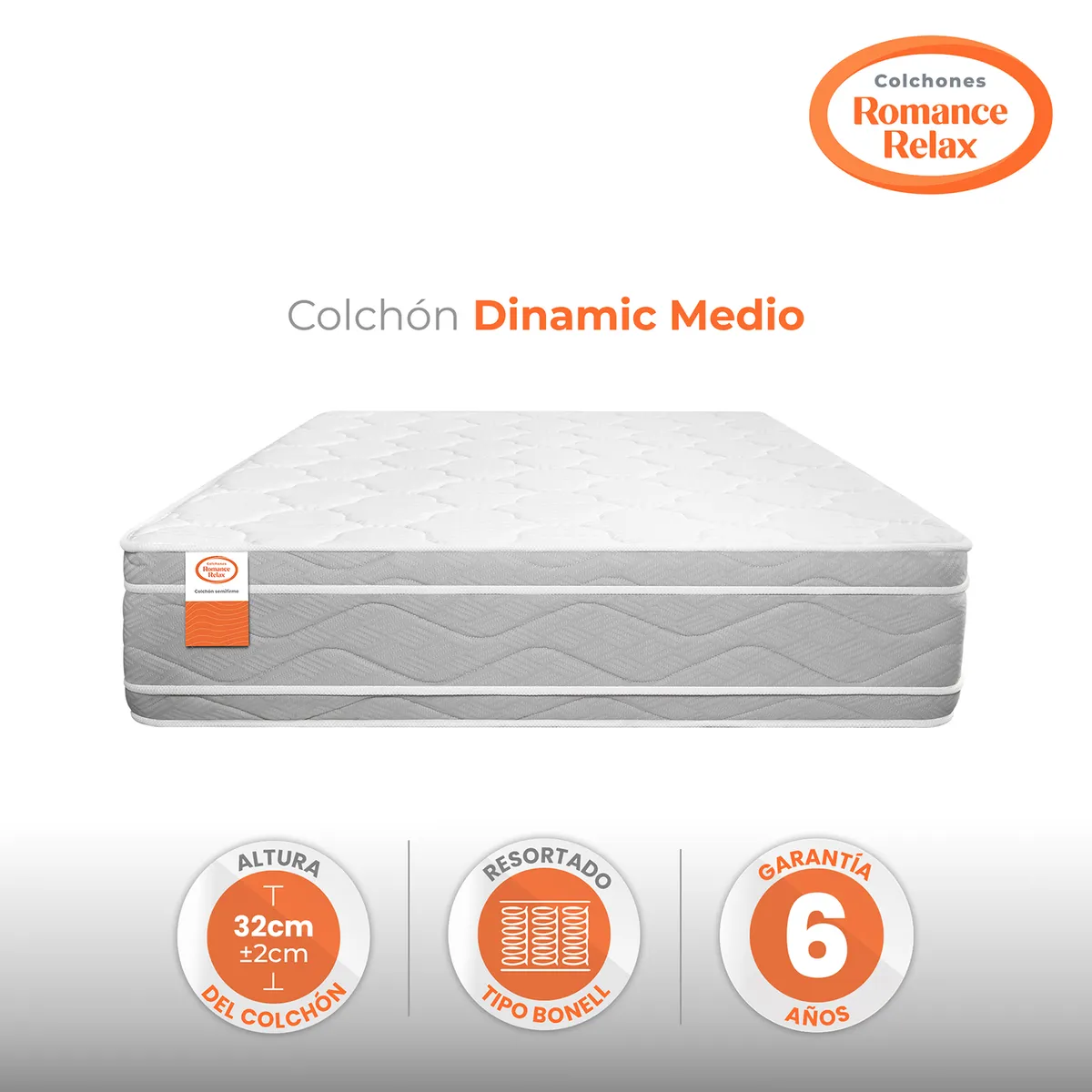 COLCHONES ROMANCE RELAX - Colchón Doble Firmeza Media Ortopedico Resortado Dinamic Medio 140 x 190 Colchones Power