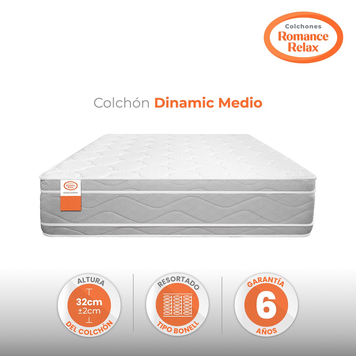 COLCHONES ROMANCE RELAX - Colchón Queen Firmeza Media Ortopedico Resortado Dinamic Medio 160 x 190 Colchones Power