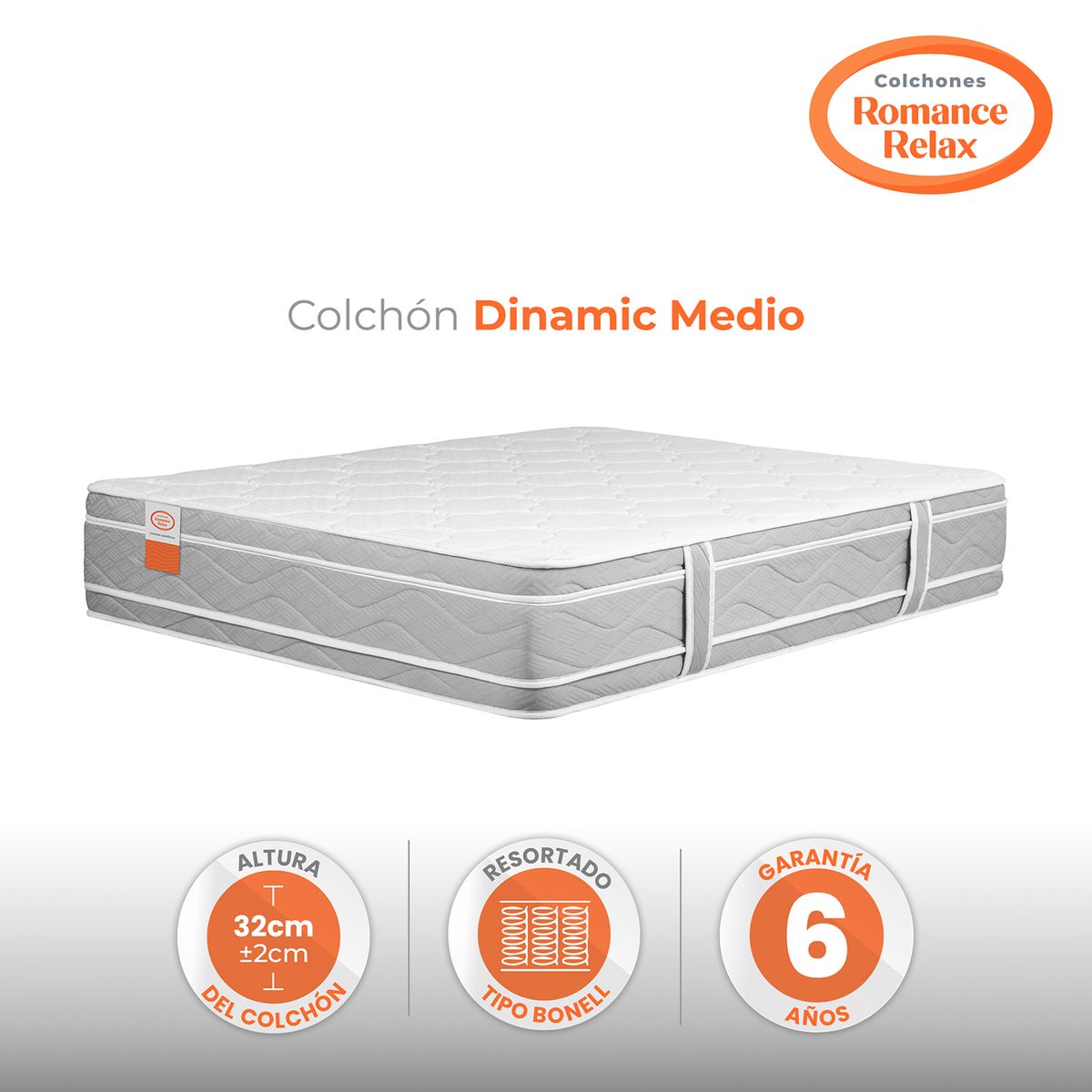 COLCHONES ROMANCE RELAX - Colchón King Firmeza Media Ortopedico Resortado Dinamic Medio 200 x 200 Colchones Power