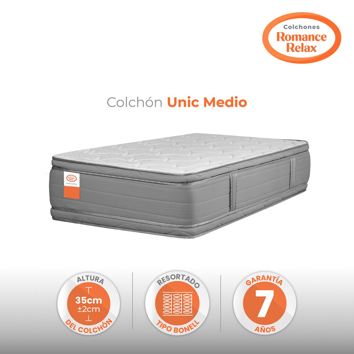 COLCHONES ROMANCE RELAX - Colchón Semidoble Firmeza Media Ortopedico Resortado, con Doble Pillow Unic Medio 120 x 190 Colchones Power
