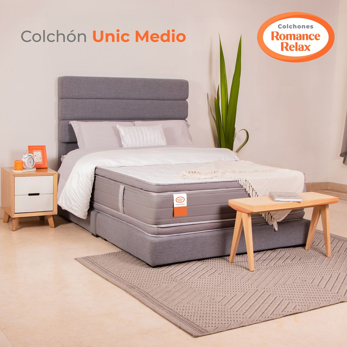 COLCHONES ROMANCE RELAX - Colchón Doble Firmeza Media Ortopedico Resortado, con Doble Pillow Unic Medio 140 x 190 Colchones Power