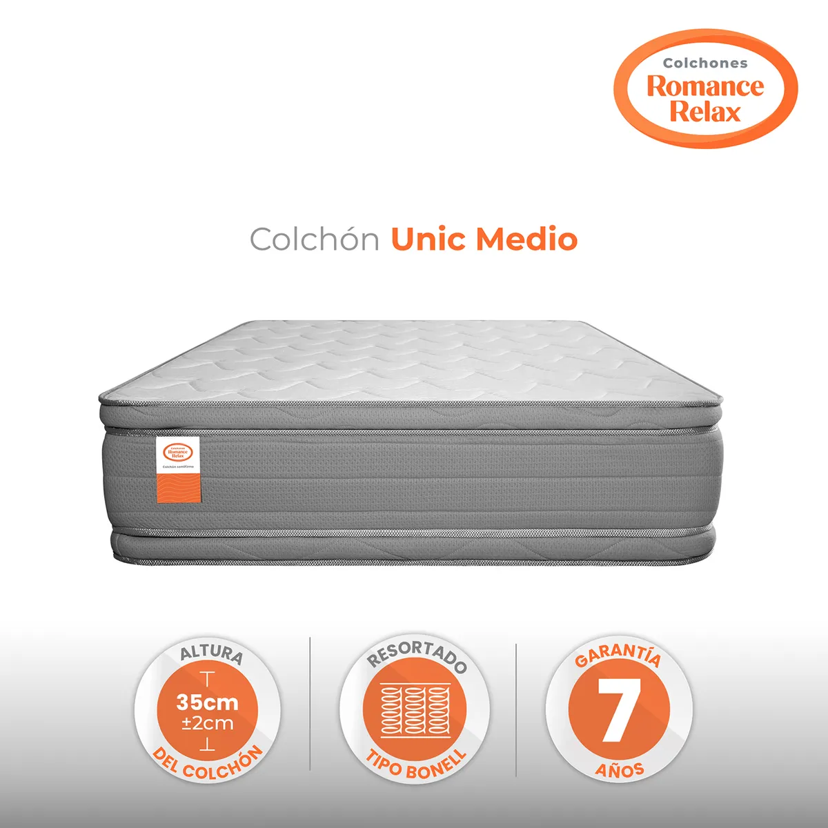 COLCHONES ROMANCE RELAX - Colchón Doble Firmeza Media Ortopedico Resortado, con Doble Pillow Unic Medio 140 x 190 Colchones Power