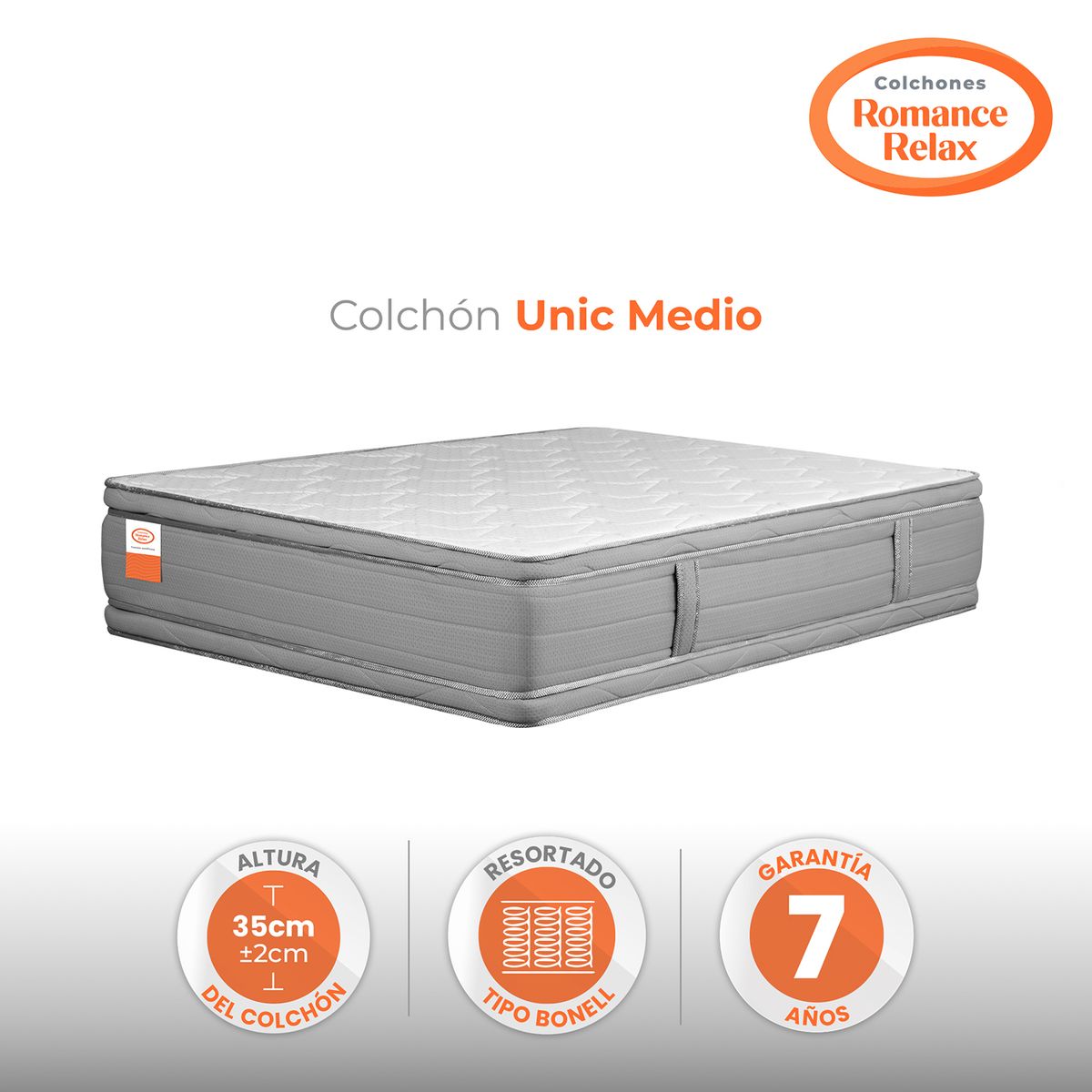 COLCHONES ROMANCE RELAX - Colchón King Firmeza Media Ortopedico Resortado, con Doble Pillow Unic Medio 200 x 200 Colchones Power