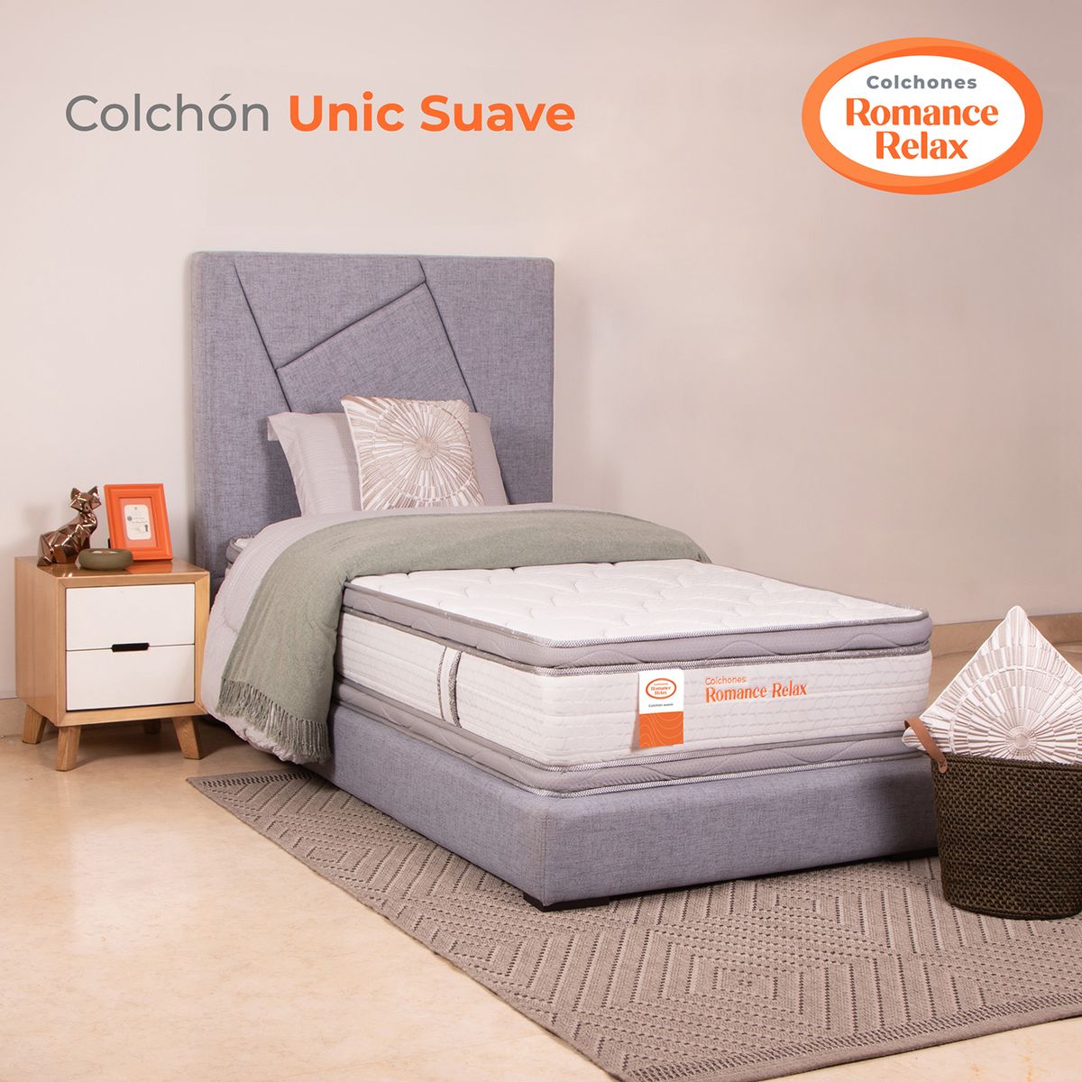 COLCHONES ROMANCE RELAX - Colchón Sencillo Firmeza Suave Ortopedico Resortado Pocket con Doble Pillow Unic Suave 100 x 190 Colchones Power