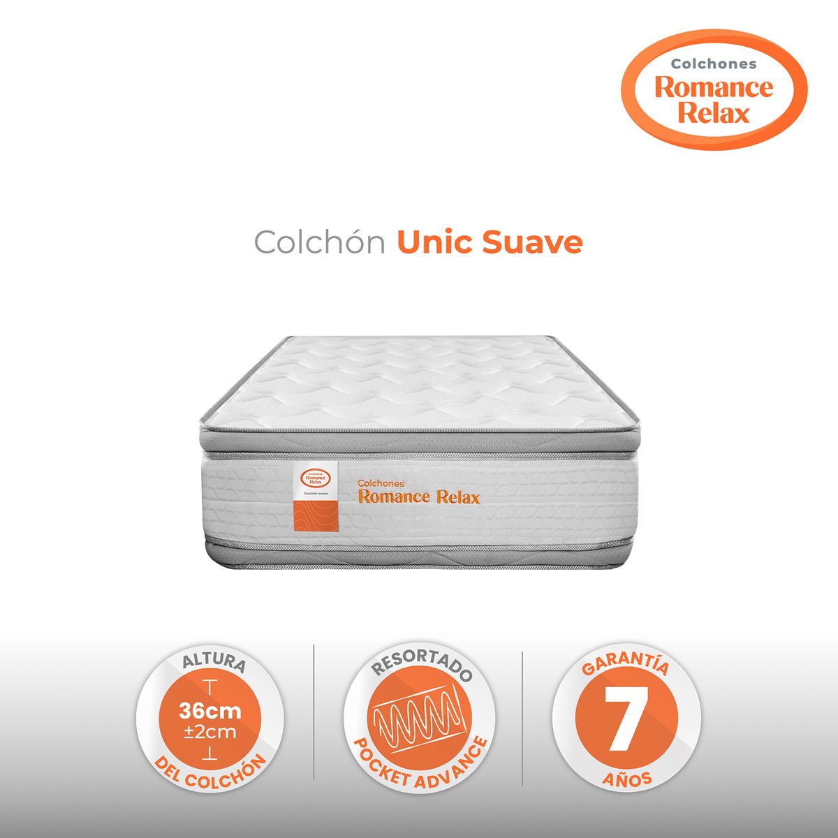 COLCHONES ROMANCE RELAX - Colchón Semidoble Firmeza Suave Ortopedico Resortado Pocket con Doble Pillow Unic Suave 120 x 190 Colchones Power