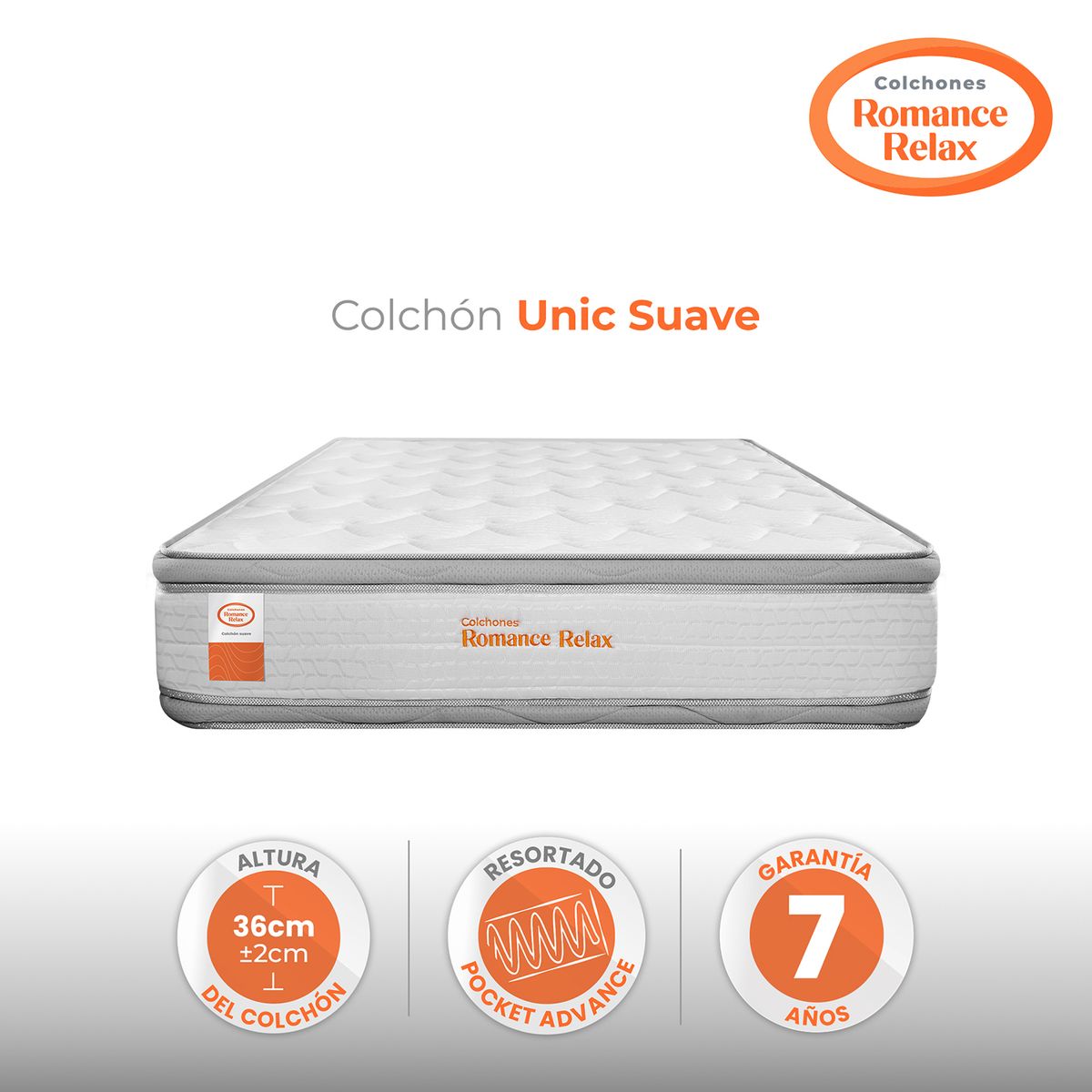 COLCHONES ROMANCE RELAX - Colchón Doble Firmeza Suave Ortopedico Resortado Pocket, con Doble Pillow Unic Suave 140 x 190 Colchones Power