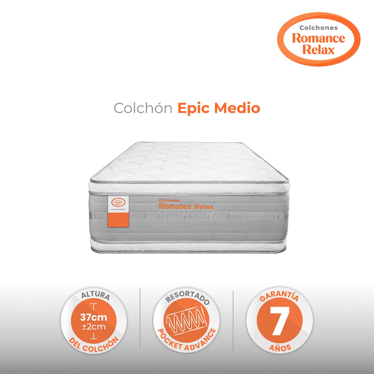 COLCHONES ROMANCE RELAX - Colchón Sencillo Firmeza Media Ortopedico Resortado Pocket Epic Medio 100 x 190 Colchones Power