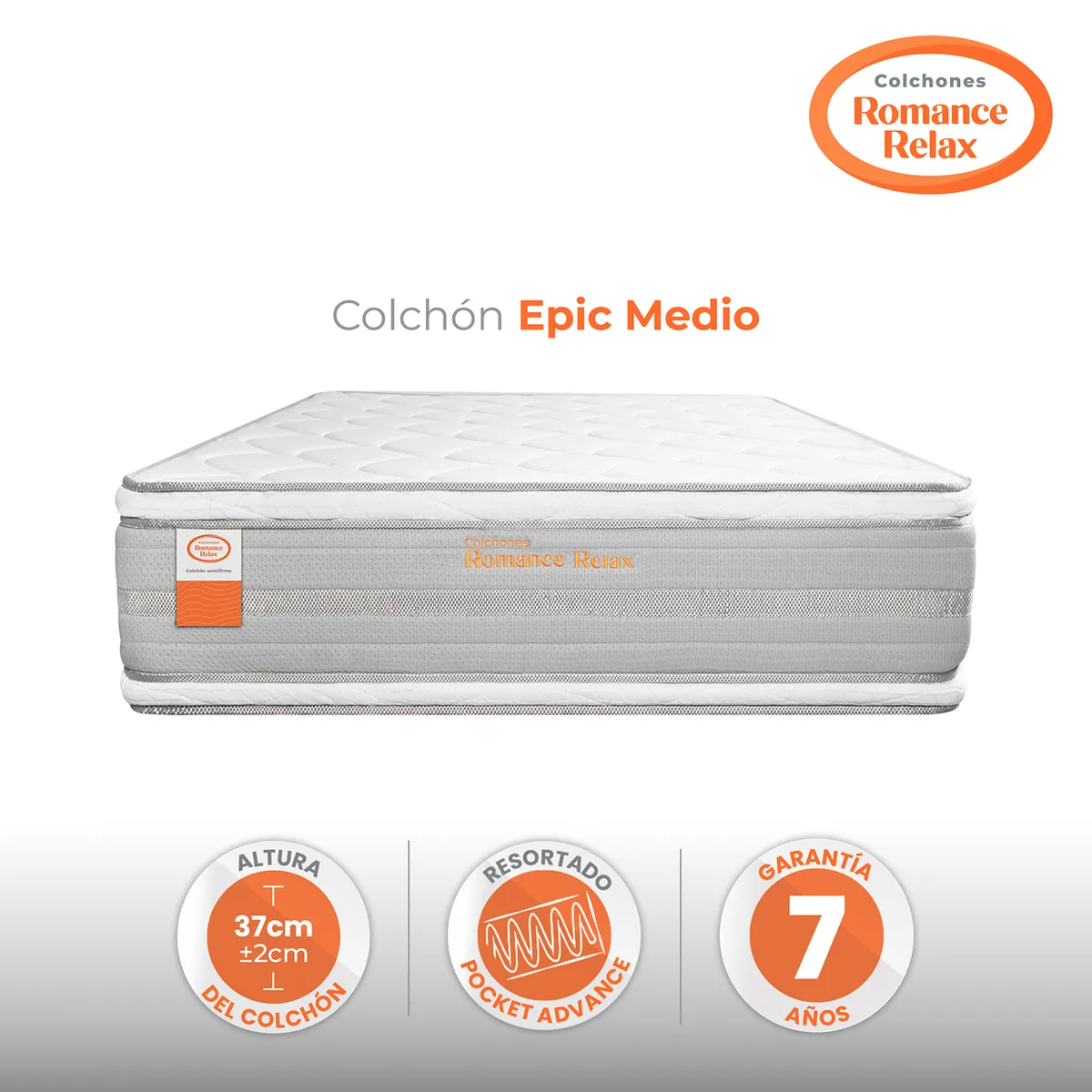 COLCHONES ROMANCE RELAX - Colchón Queen Firmeza Media Ortopedico Resortado Pocket Epic Medio 160 x 190 Colchones Power
