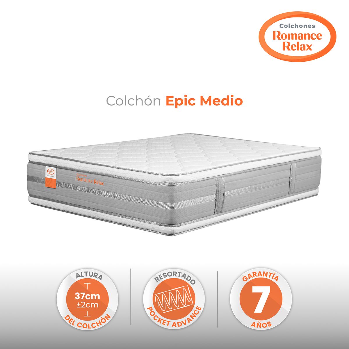 COLCHONES ROMANCE RELAX - Colchón King Firmeza Media Ortopedico Resortado Pocket Epic Medio 200 x 200 Colchones Power