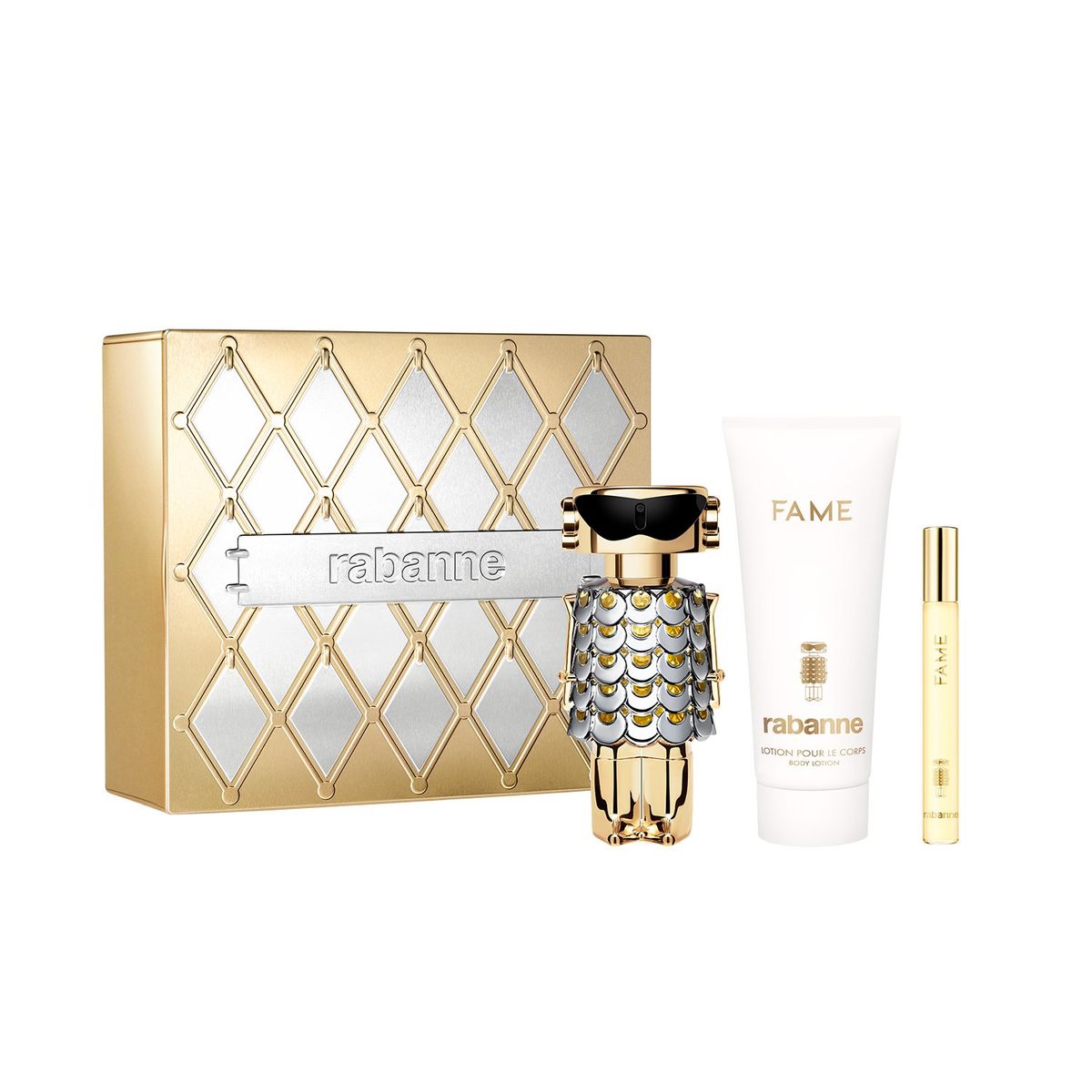 RABANNE - Set de Perfume Mujer Rabanne Perfume Fame Eau de parfum 80ml , loción corporal perfumada 100 ml , perfume Fame Eau de parfum 10ml 