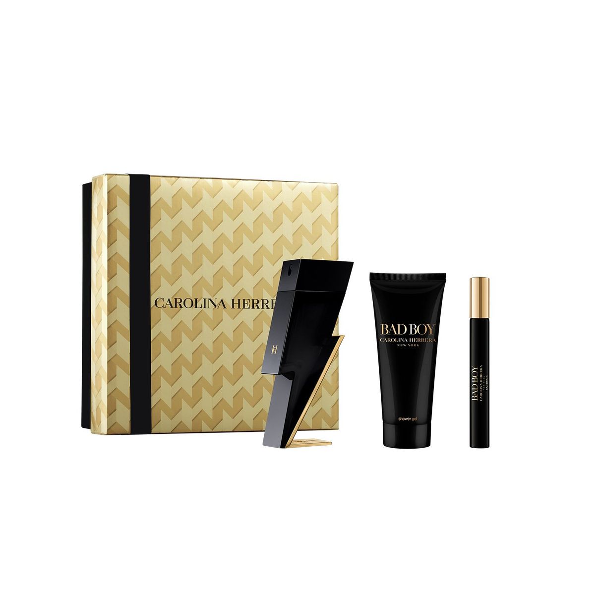 CAROLINA HERRERA - Set de Perfume Hombre Carolina Herrera perfume Bad Boy Eau toilette 100 ml + Gel Baño 100 ml + Perfume Bad Boy Eau toilette 10 ml 