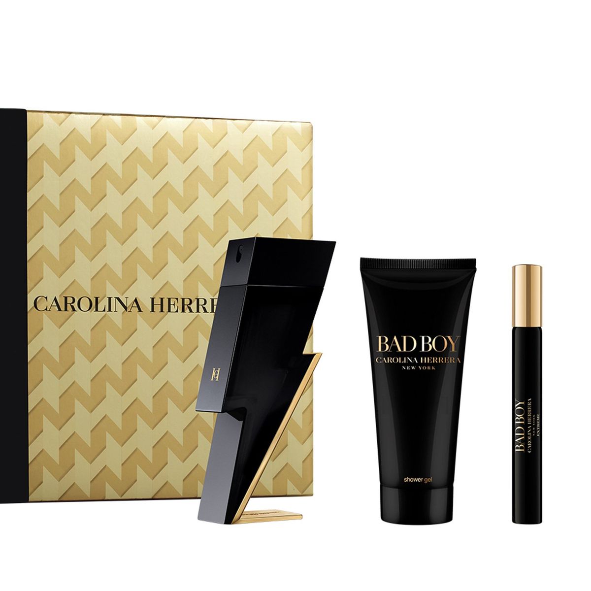 CAROLINA HERRERA - Set de Perfume Hombre Carolina Herrera perfume Bad Boy Eau toilette 100 ml + Gel Baño 100 ml + Perfume Bad Boy Eau toilette 10 ml 